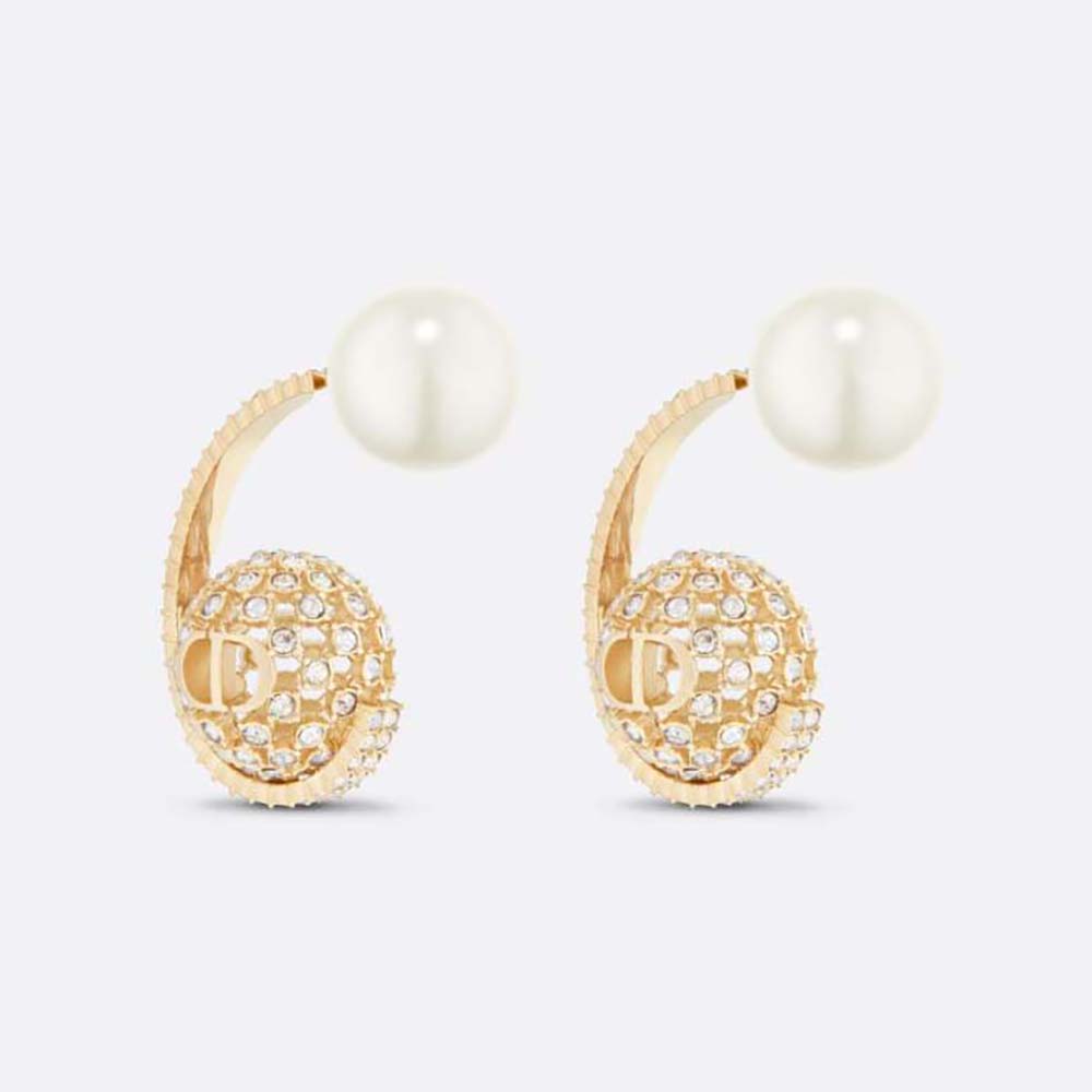 Dior Women Dior Tribales Earrings Gold-Finish Metal with White Resin Pearls and Silver-Tone Crystals
