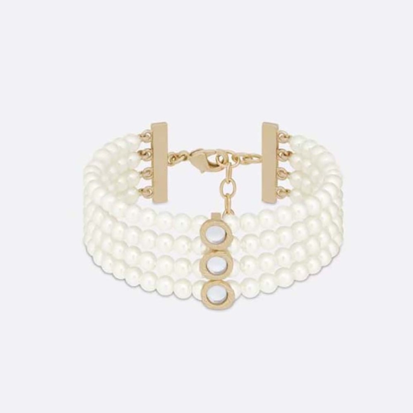 Dior Women La Parisienne Bracelet Gold-Finish Metal with White Resin Pearls and Mirrors (1)