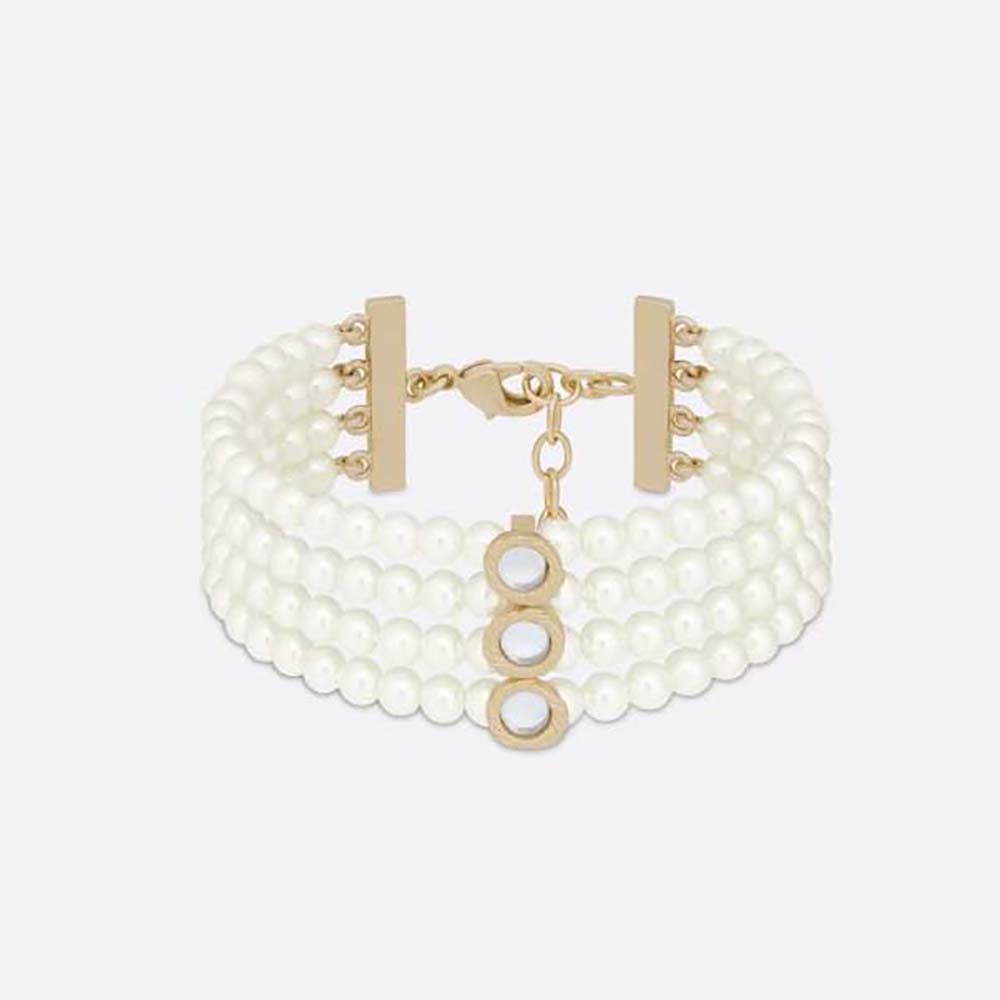 Dior Women La Parisienne Bracelet Gold-Finish Metal with White Resin Pearls and Mirrors