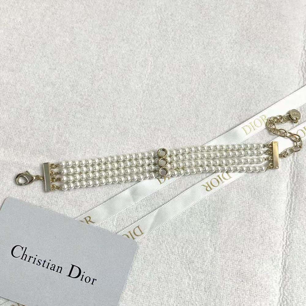 Dior Women La Parisienne Bracelet Gold-Finish Metal with White Resin Pearls and Mirrors (3)