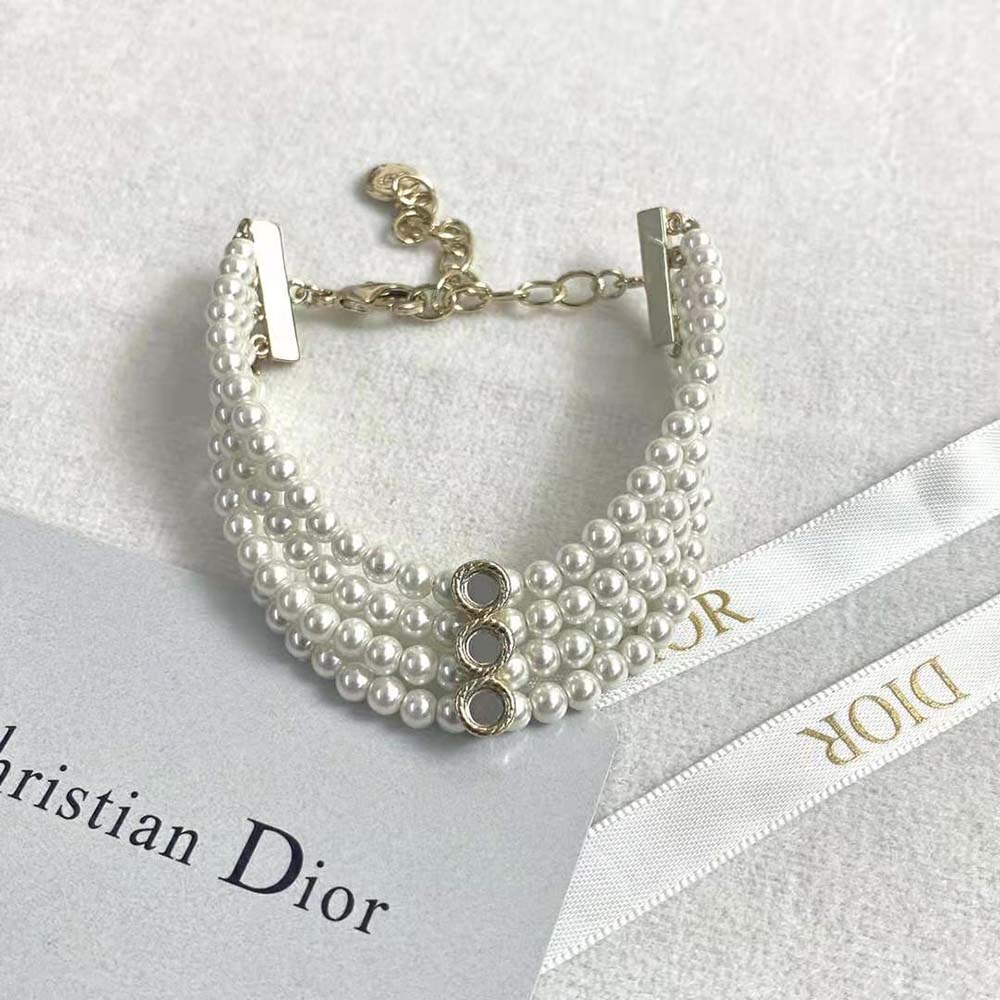 Dior Women La Parisienne Bracelet Gold-Finish Metal with White Resin Pearls and Mirrors (4)