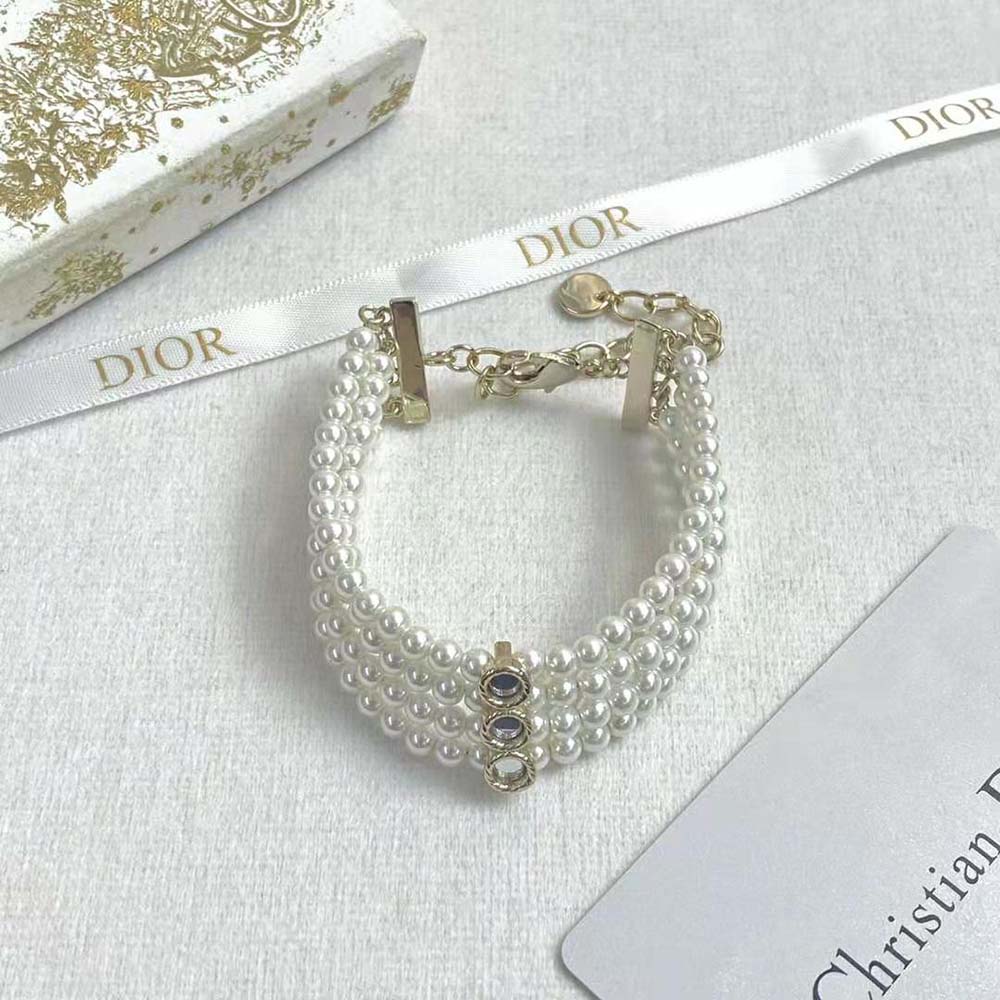 Dior Women La Parisienne Bracelet Gold-Finish Metal with White Resin Pearls and Mirrors (7)
