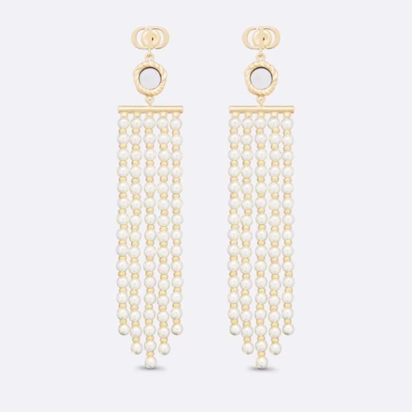 Dior Women La Parisienne Earrings Gold-Finish Metal with White Resin Pearls and Mirrors (1)