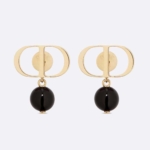 Dior Women Petit CD Earrings Gold-Finish Metal and Black Resin Pearls