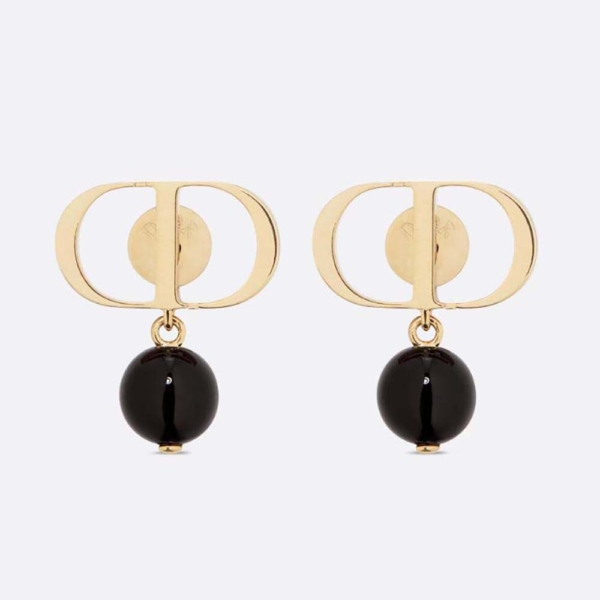Dior Women Petit CD Earrings Gold-Finish Metal and Black Resin Pearls (1)