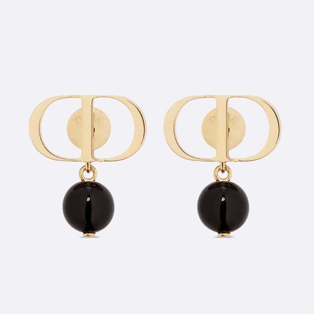 Dior Women Petit CD Earrings Gold-Finish Metal and Black Resin Pearls