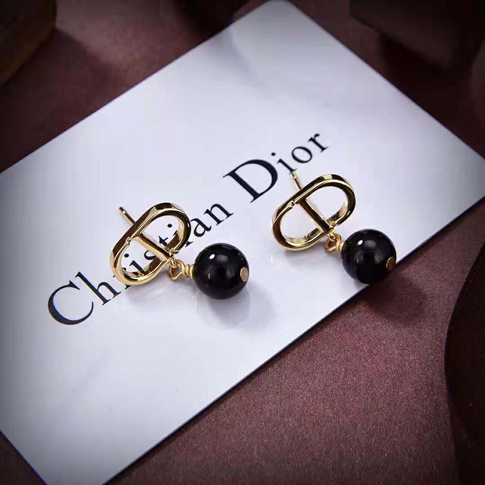 Dior Women Petit CD Earrings Gold-Finish Metal and Black Resin Pearls (4)