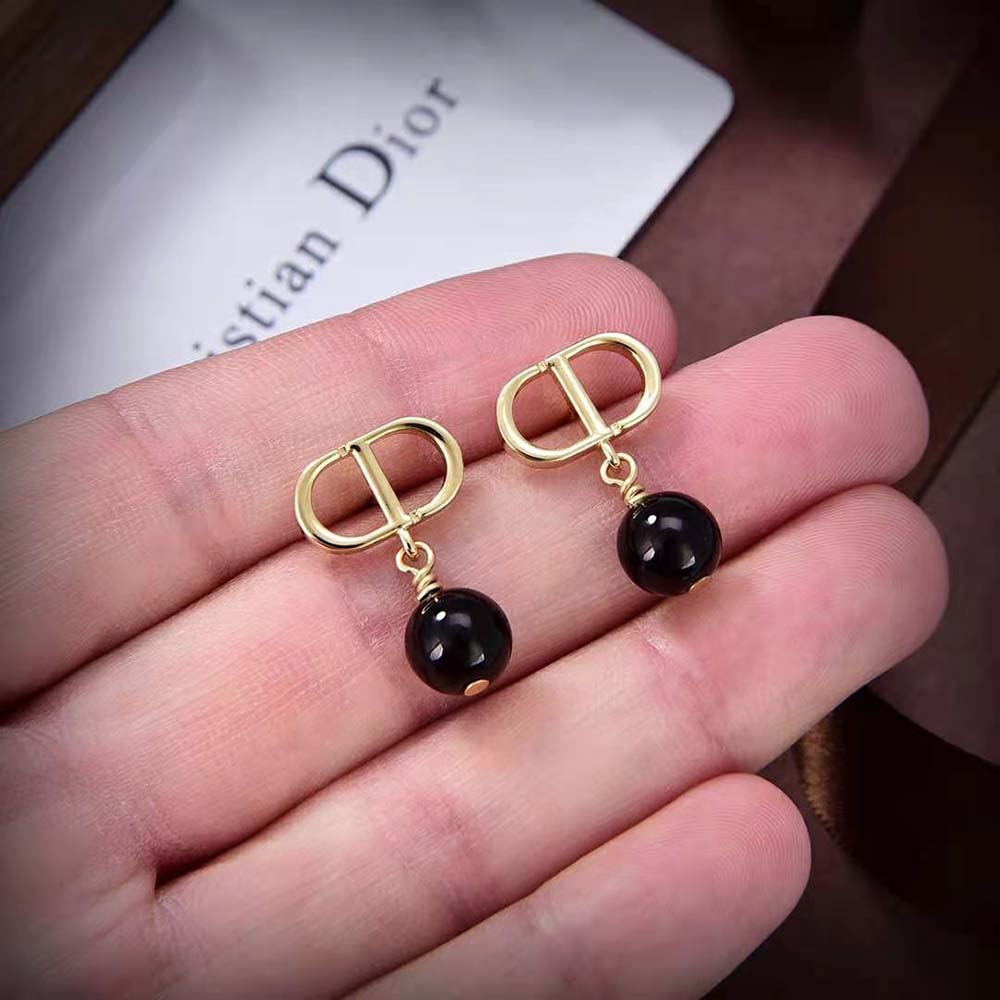 Dior Women Petit CD Earrings Gold-Finish Metal and Black Resin Pearls (5)