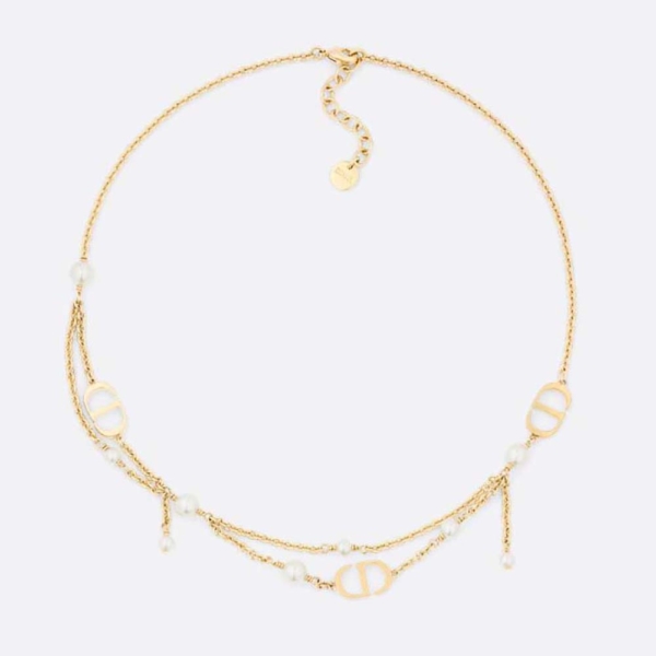 Dior Women Petit CD Necklace Gold-Finish Metal and White Resin Pearls (1)