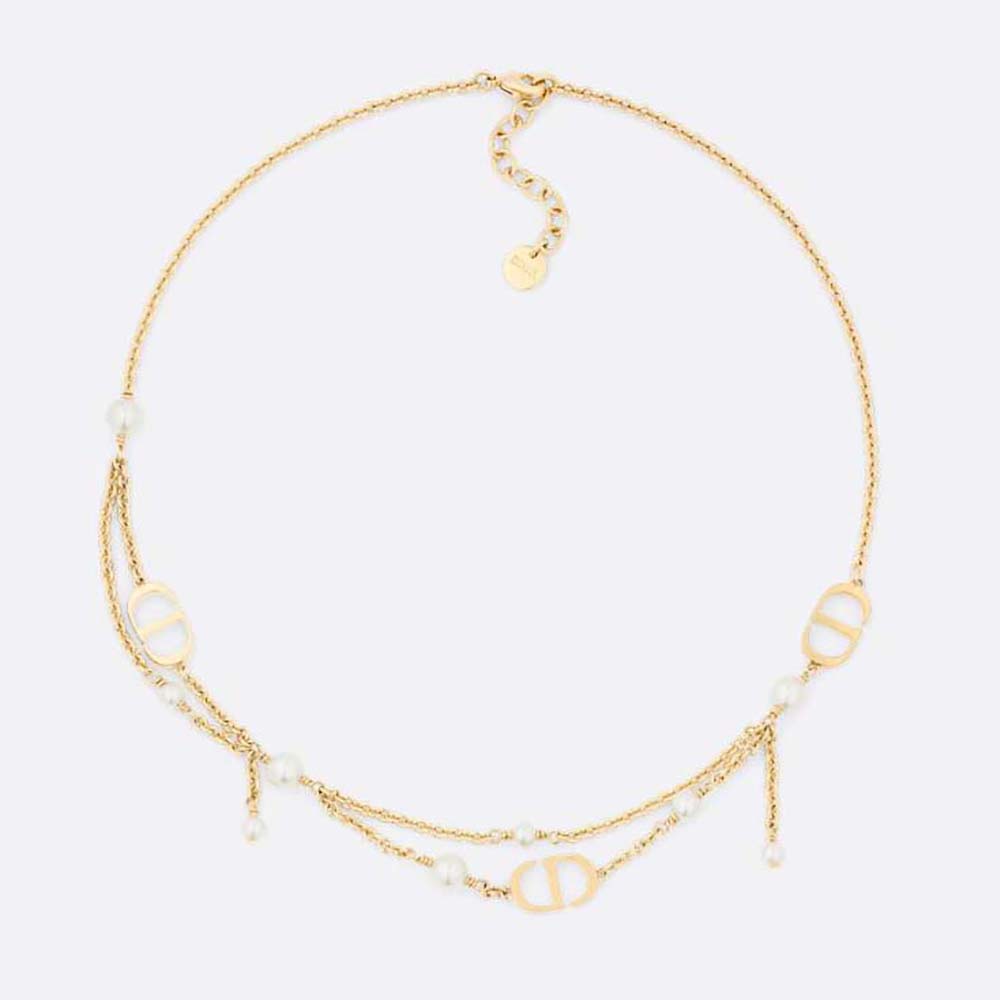 Dior Women Petit CD Necklace Gold-Finish Metal and White Resin Pearls