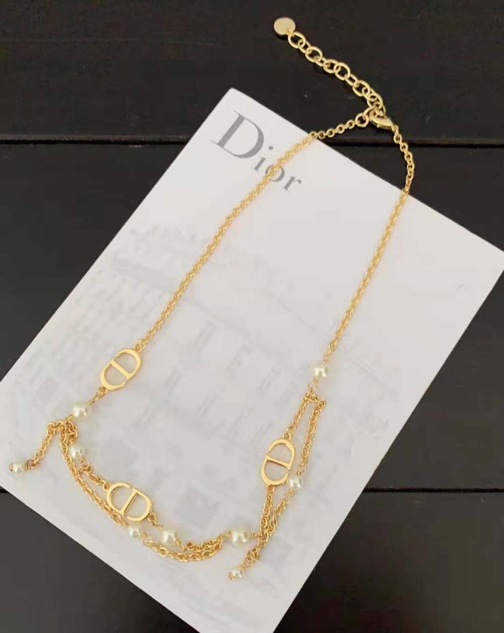 Dior Women Petit CD Necklace Gold-Finish Metal and White Resin Pearls (5)