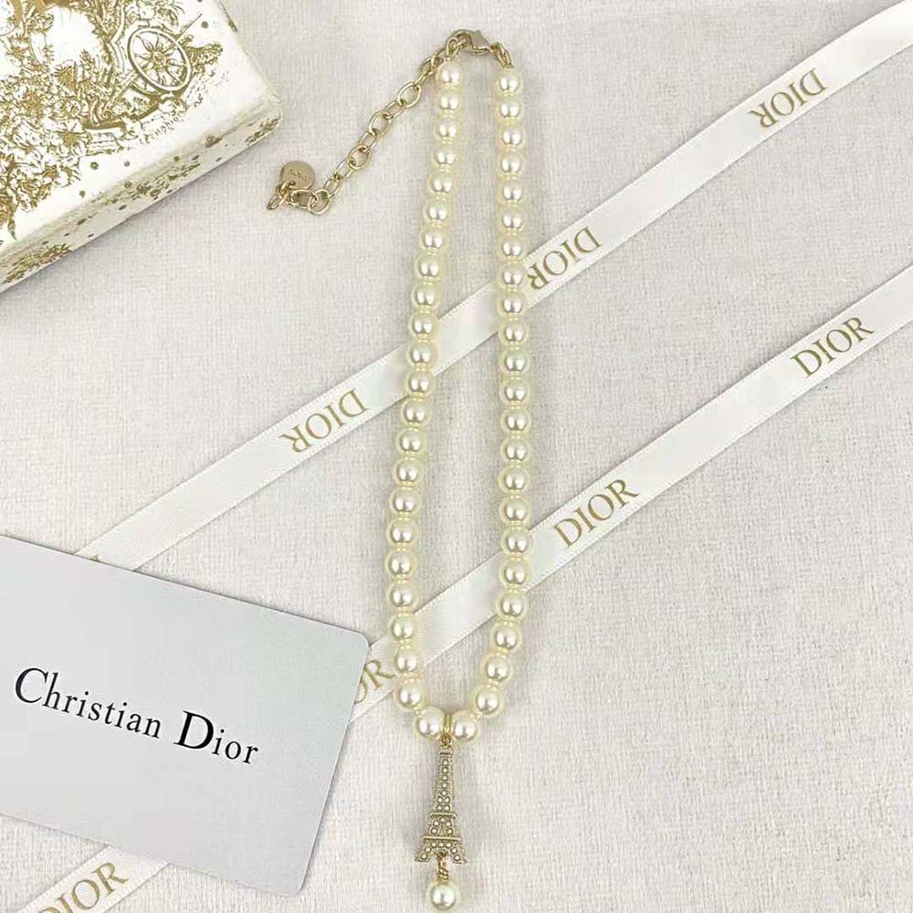 Dior Women Plan De Paris Choker Gold-Finish Metal and White Resin Pearls (3)