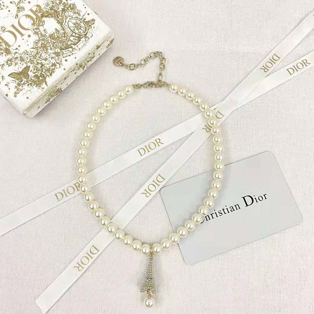 Dior Women Plan De Paris Choker Gold-Finish Metal and White Resin Pearls (4)