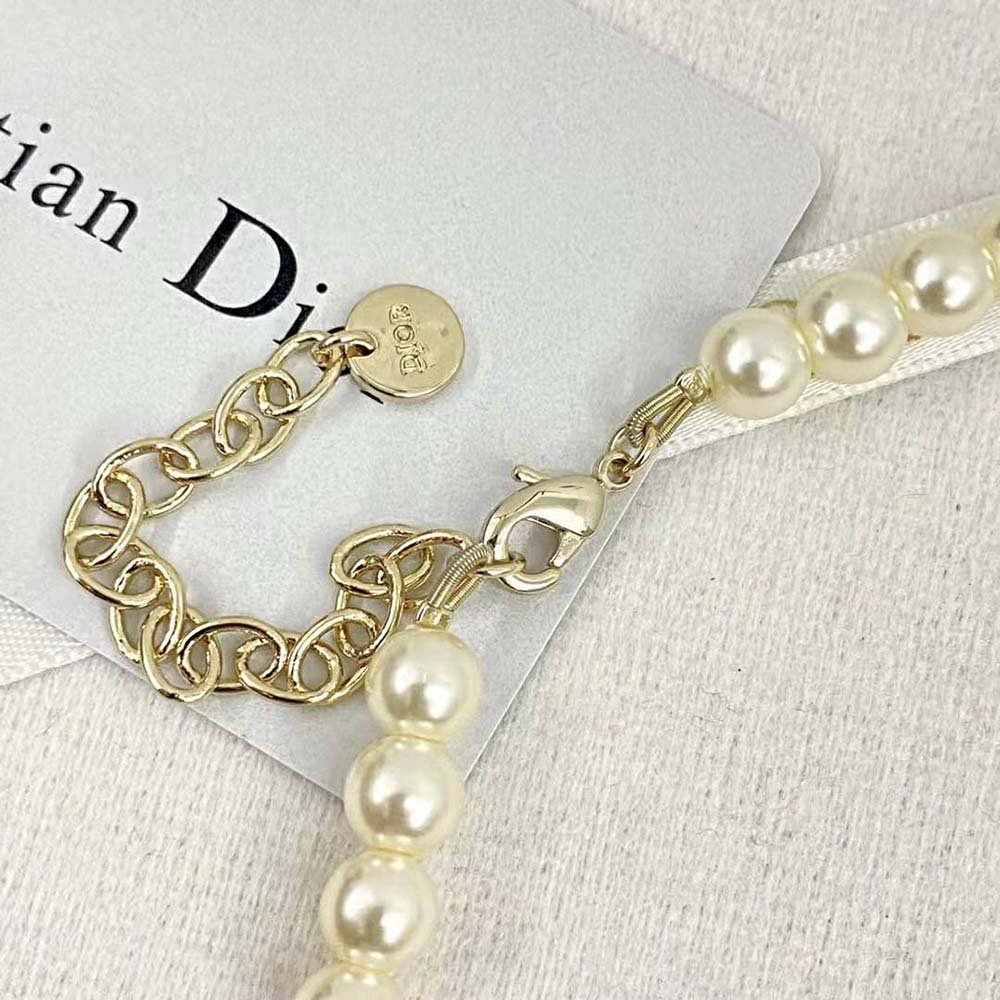 Dior Women Plan De Paris Choker Gold-Finish Metal and White Resin Pearls (5)