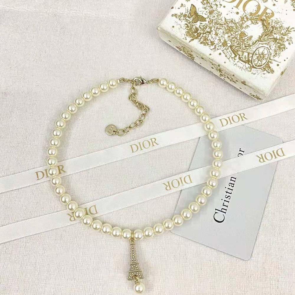 Dior Women Plan De Paris Choker Gold-Finish Metal and White Resin Pearls (7)