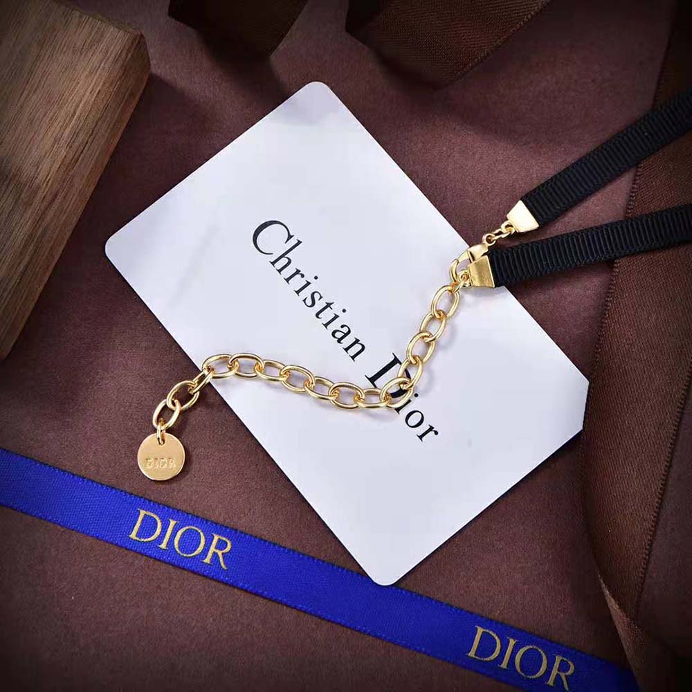 Dior Women Plan De Paris Choker Gold-Finish Metal with Black Grosgrain and White Resin Pearls (4)