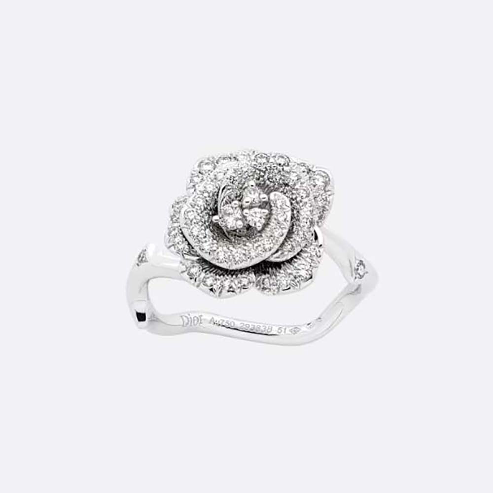 Dior Women Small Rose Dior Bagatelle Ring White Gold and Diamonds