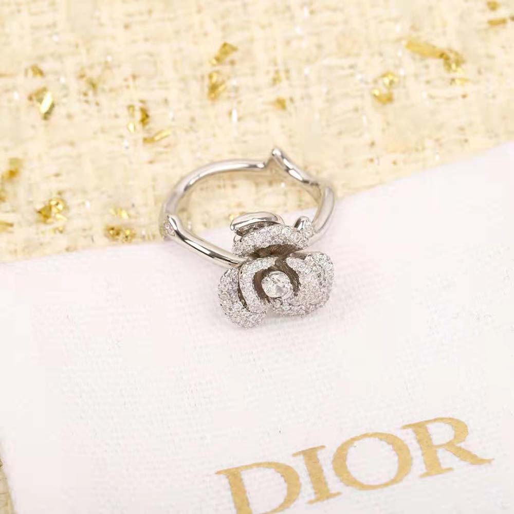 Dior Women Small Rose Dior Bagatelle Ring White Gold and Diamonds (3)
