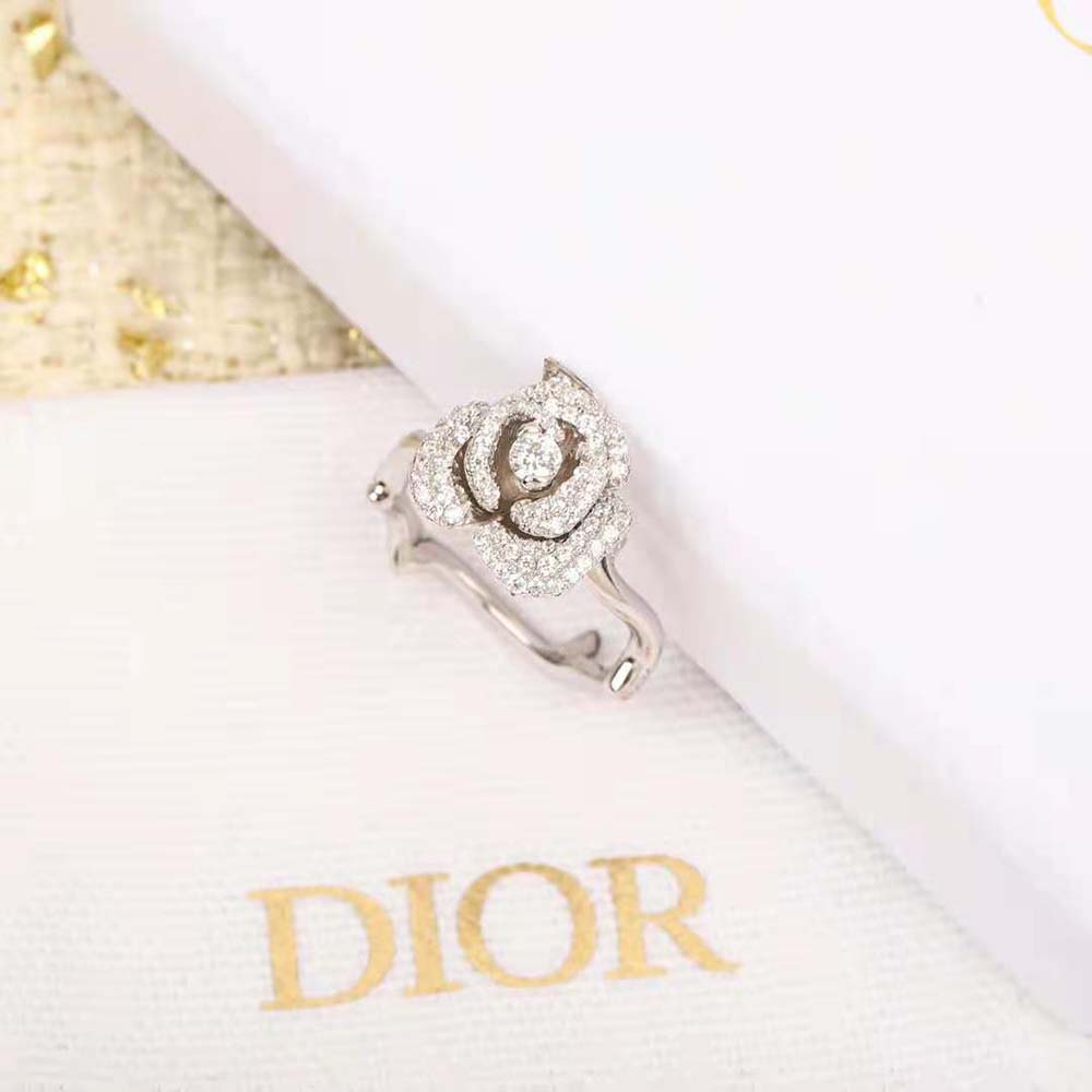 Dior Women Small Rose Dior Bagatelle Ring White Gold and Diamonds (5)