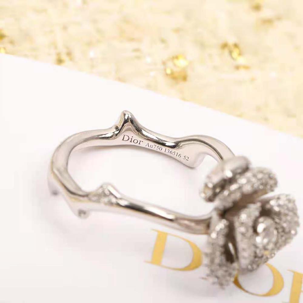 Dior Women Small Rose Dior Bagatelle Ring White Gold and Diamonds (6)