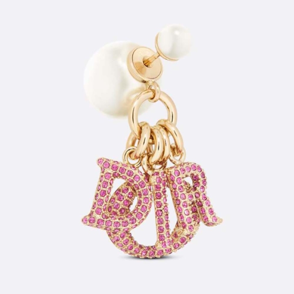 Dior Women Tribales Earring Gold-Finish Metal with White Resin Pearls and Fuchsia Crystals (1)