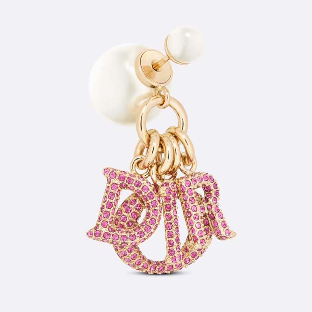 Dior Women Tribales Earring Gold-Finish Metal with White Resin Pearls and Fuchsia Crystals