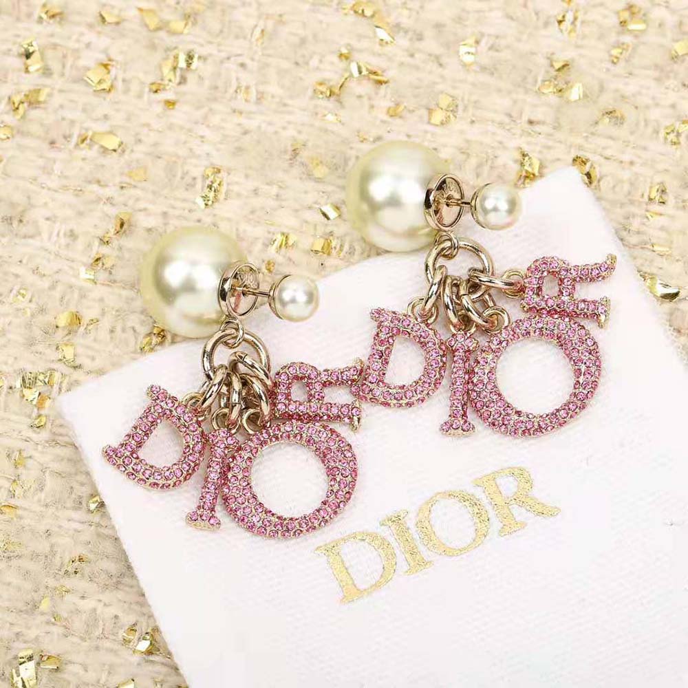 Dior Women Tribales Earring Gold-Finish Metal with White Resin Pearls and Fuchsia Crystals (5)