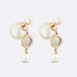 Dior Women Tribales Earring Gold-Finish Metal with White Resin Pearls and Mirrors