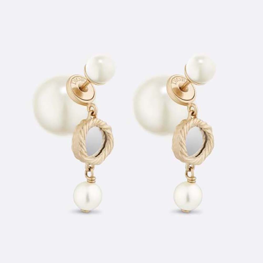 Dior Women Tribales Earring Gold-Finish Metal with White Resin Pearls and Mirrors (1)
