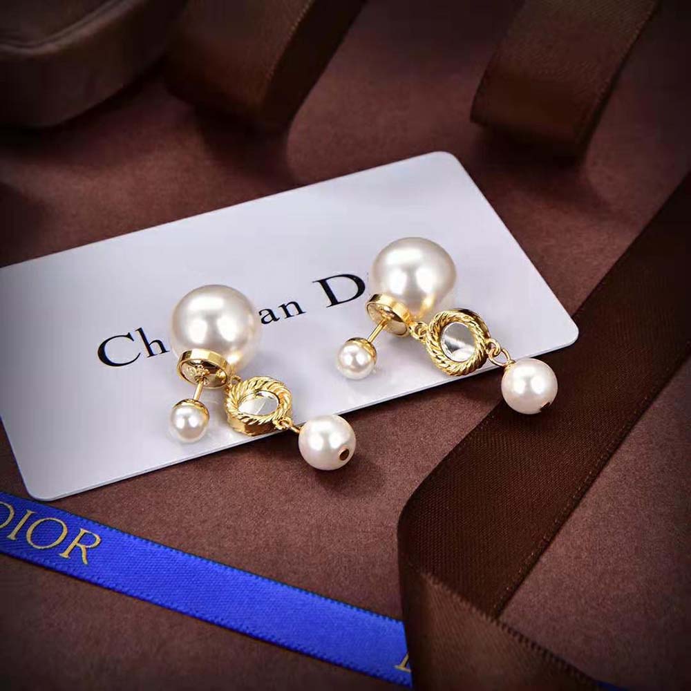 Dior Women Tribales Earring Gold-Finish Metal with White Resin Pearls and Mirrors (2)