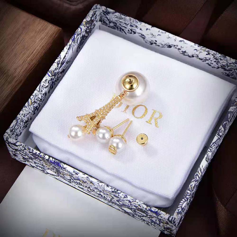 Dior Women Tribales Earrings Gold-Finish Metal and White Resin Pearls (3)