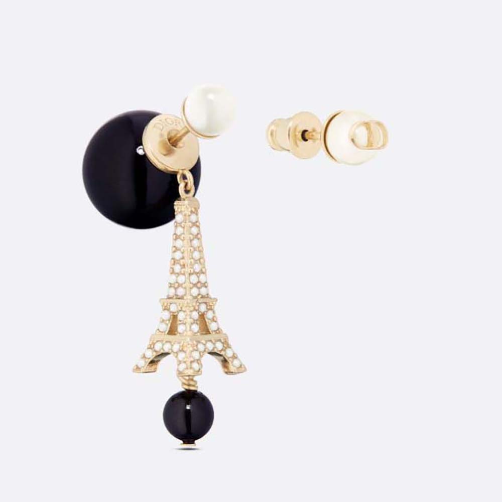 Dior Women Tribales Earrings Gold-Finish Metal with White and Black Resin Pearls