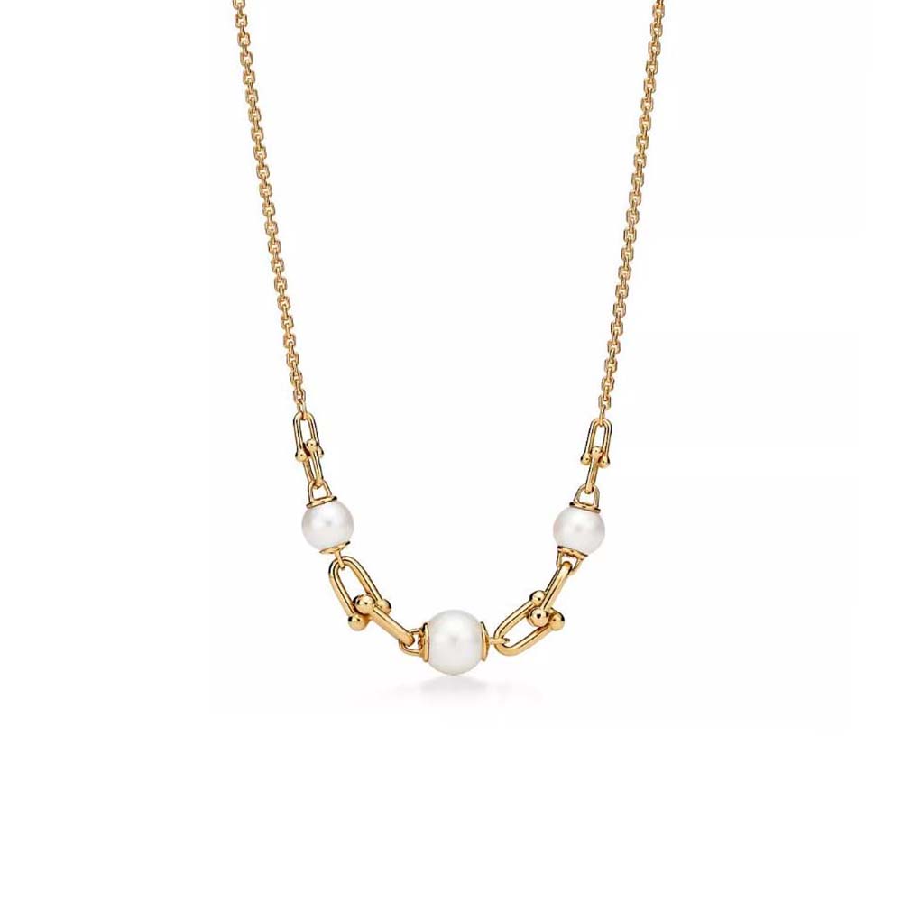Tiffany HardWear Link Necklace in Yellow Gold with Freshwater Pearls (1)