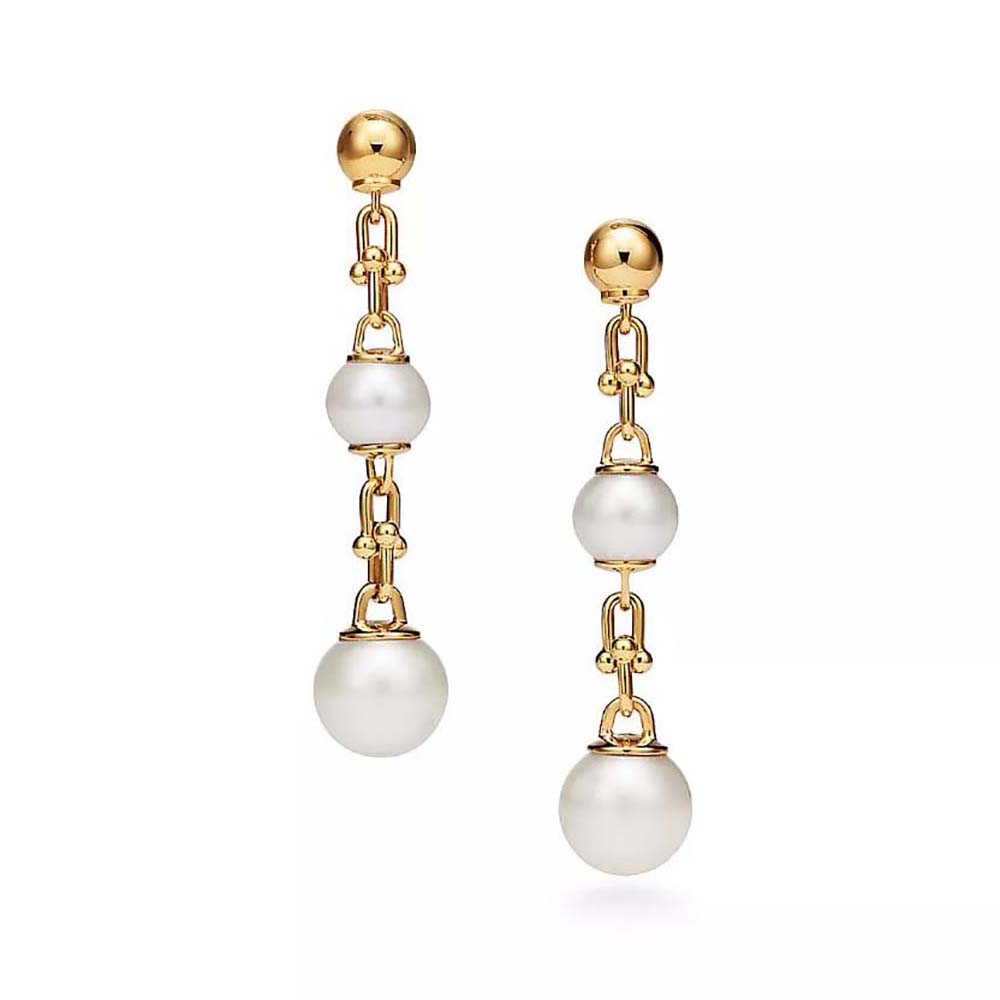 Tiffany HardWear Triple Drop Link Earrings in Yellow Gold with Freshwater Pearls (1)