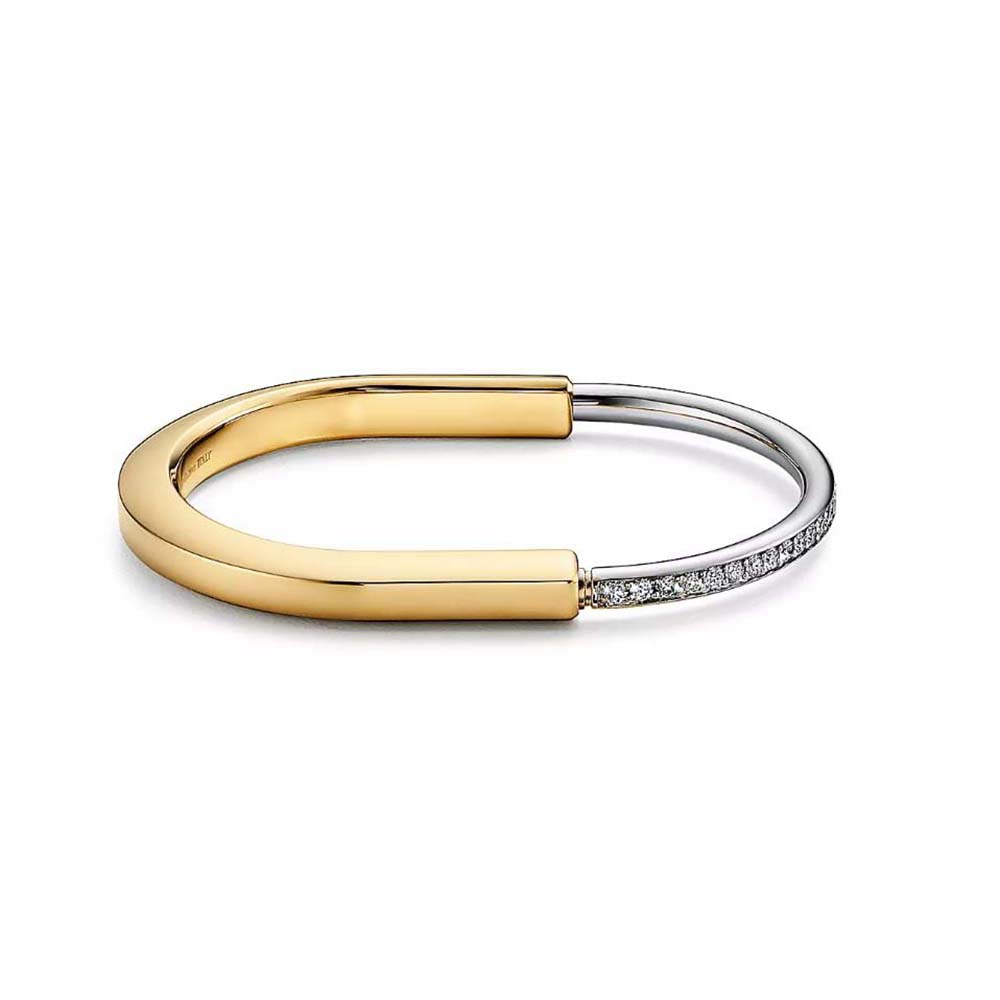 Tiffany Lock Bangle in Yellow and White Gold with Half Pavé Diamonds (1)