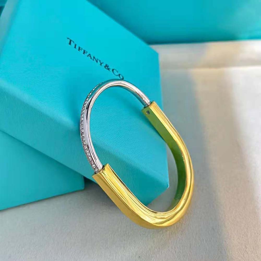 Tiffany Lock Bangle in Yellow and White Gold with Half Pavé Diamonds (2)