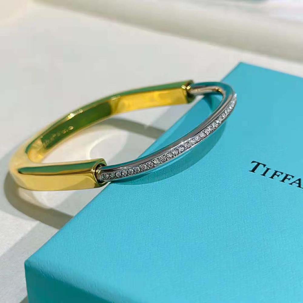 Tiffany Lock Bangle in Yellow and White Gold with Half Pavé Diamonds (3)