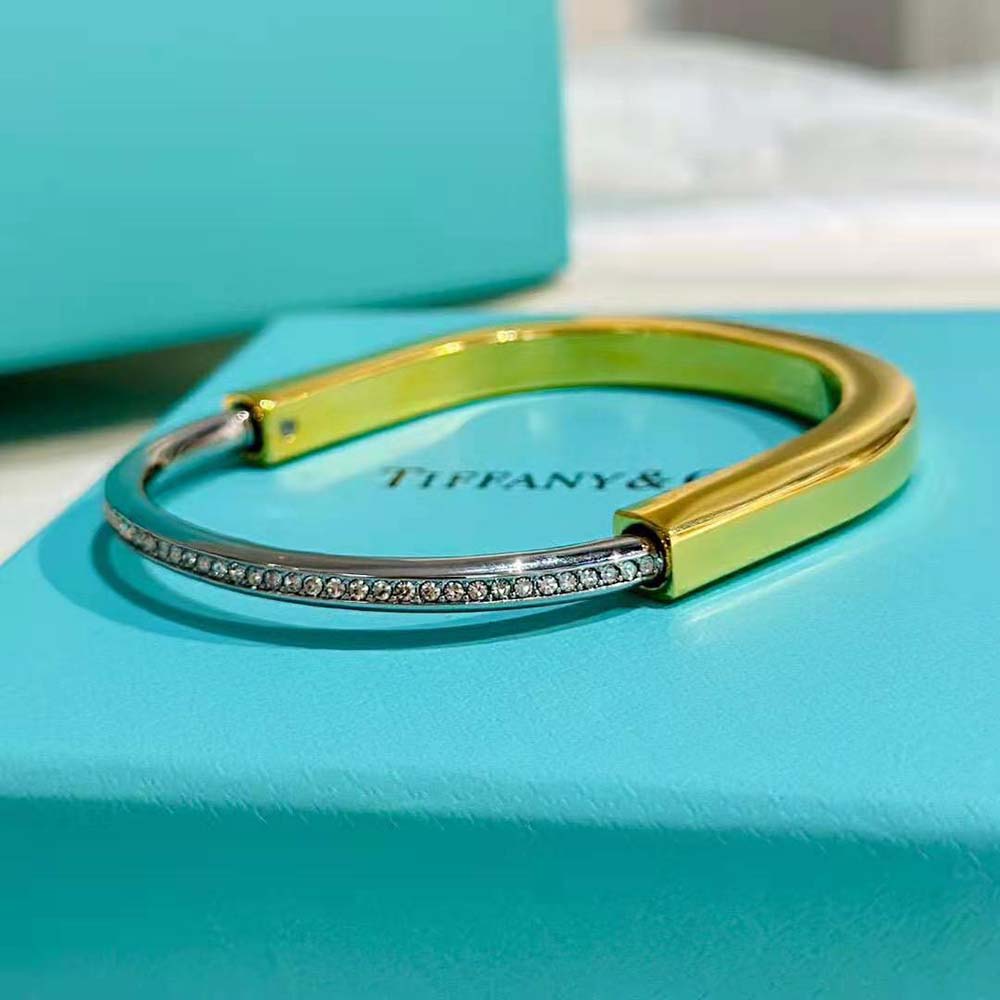 Tiffany Lock Bangle in Yellow and White Gold with Half Pavé Diamonds (4)
