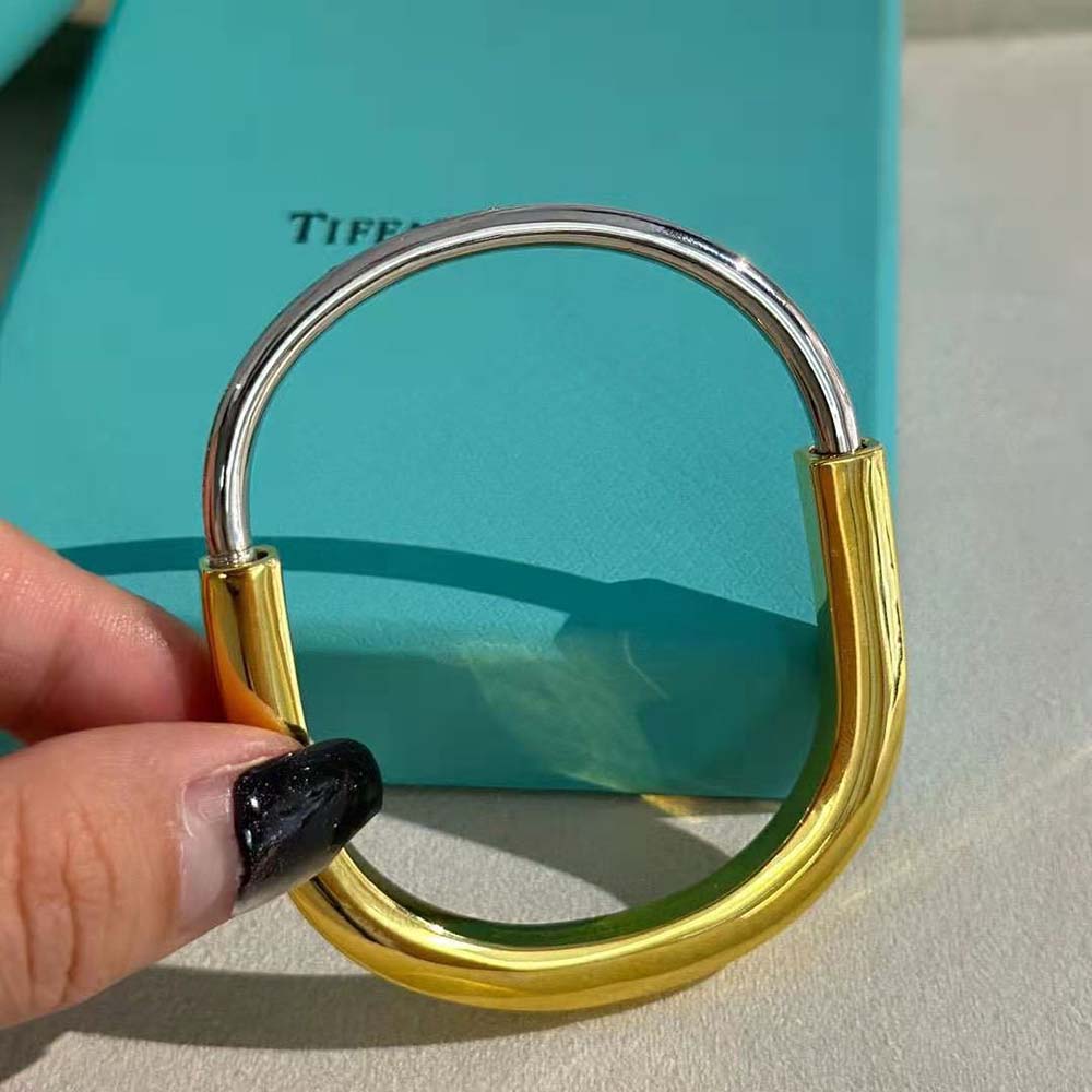 Tiffany Lock Bangle in Yellow and White Gold with Half Pavé Diamonds (5)