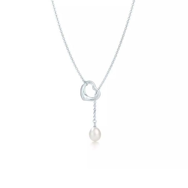 Tiffany Open Heart Lariat Necklace in Silver with Pearls (1)