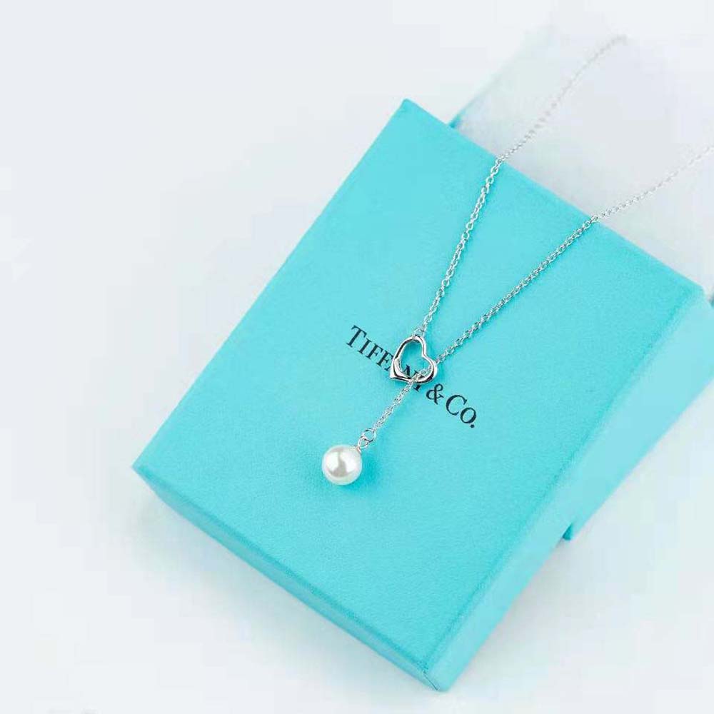 Tiffany Open Heart Lariat Necklace in Silver with Pearls (9)