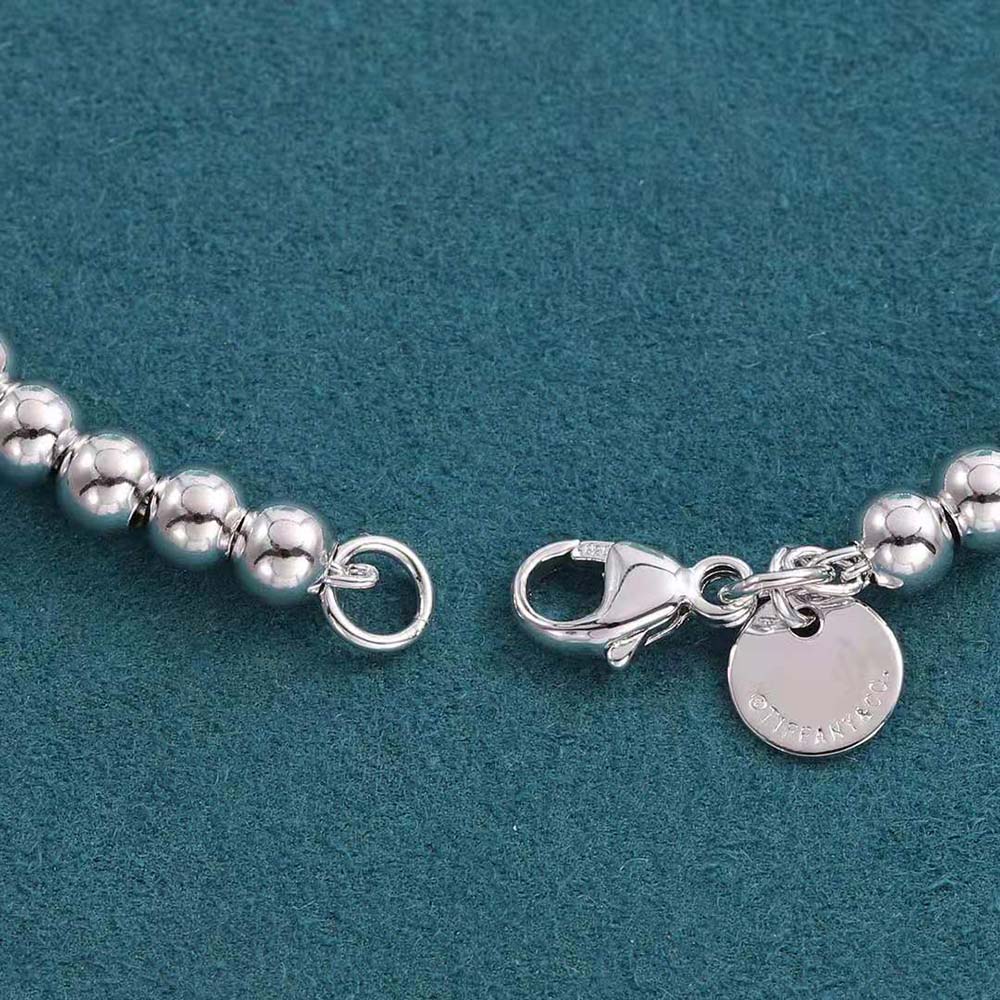 Tiffany Pink Mini Heart Bead Bracelet in Silver with a Diamond (5)