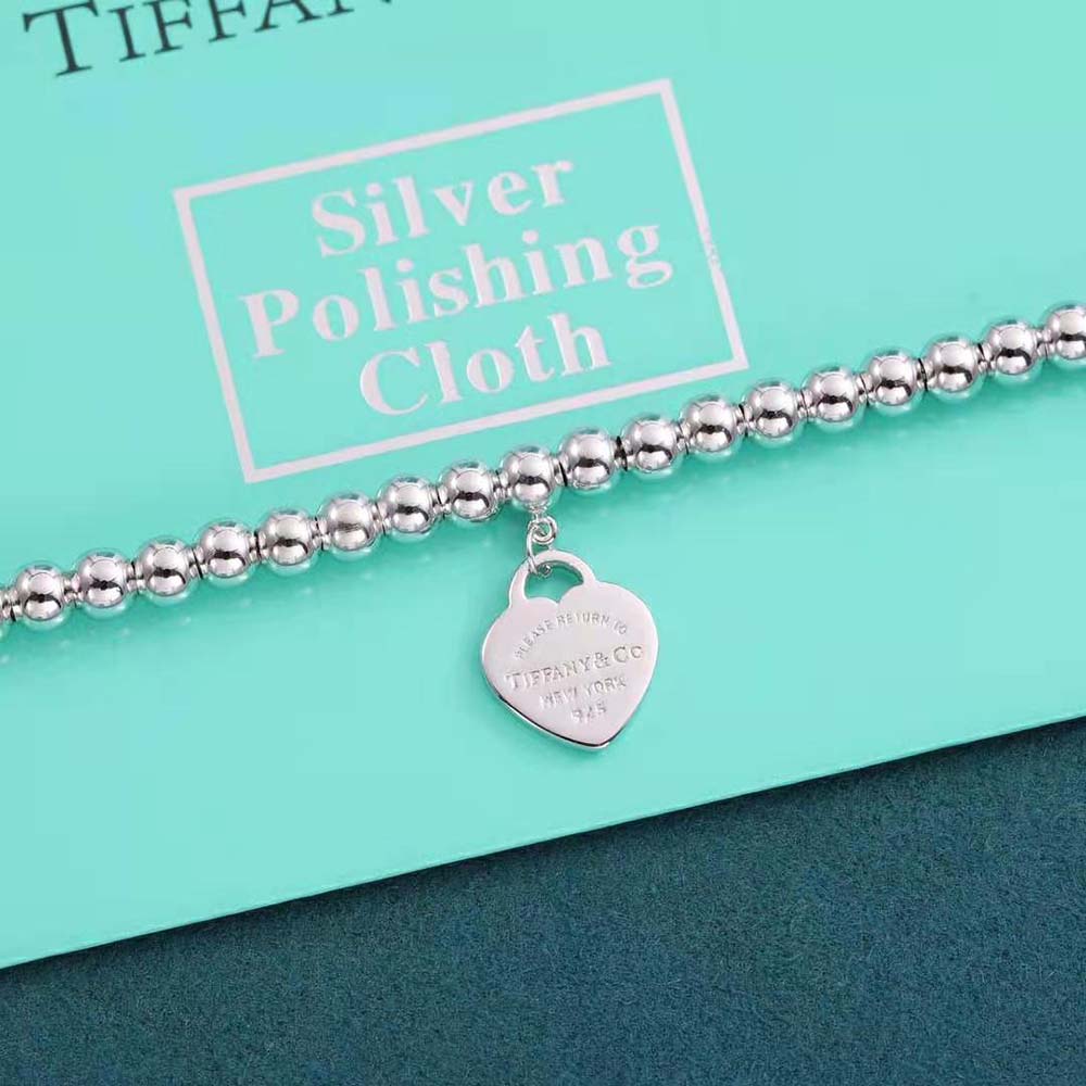 Tiffany Pink Mini Heart Bead Bracelet in Silver with a Diamond (8)