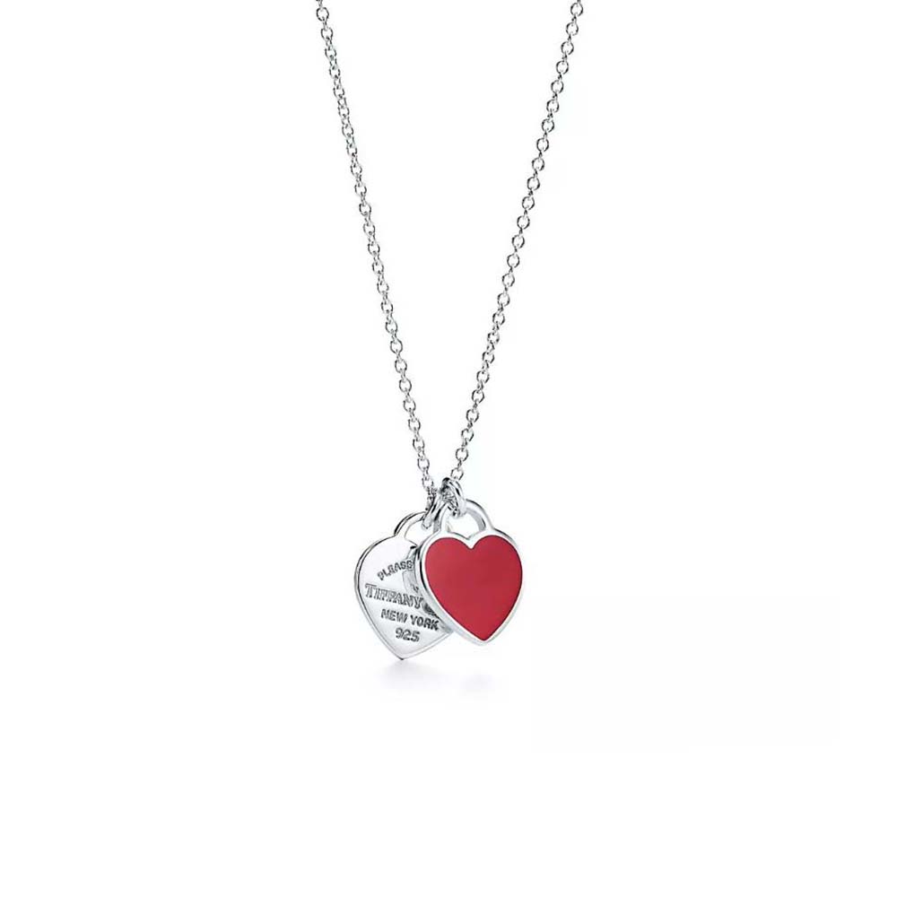 Tiffany Return to Tiffany® Red Double Heart Tag Pendant in Silver Small