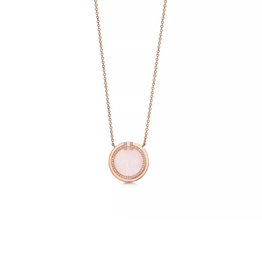 Tiffany T Diamond and Pink Opal Circle Pendant in 18k Rose Gold