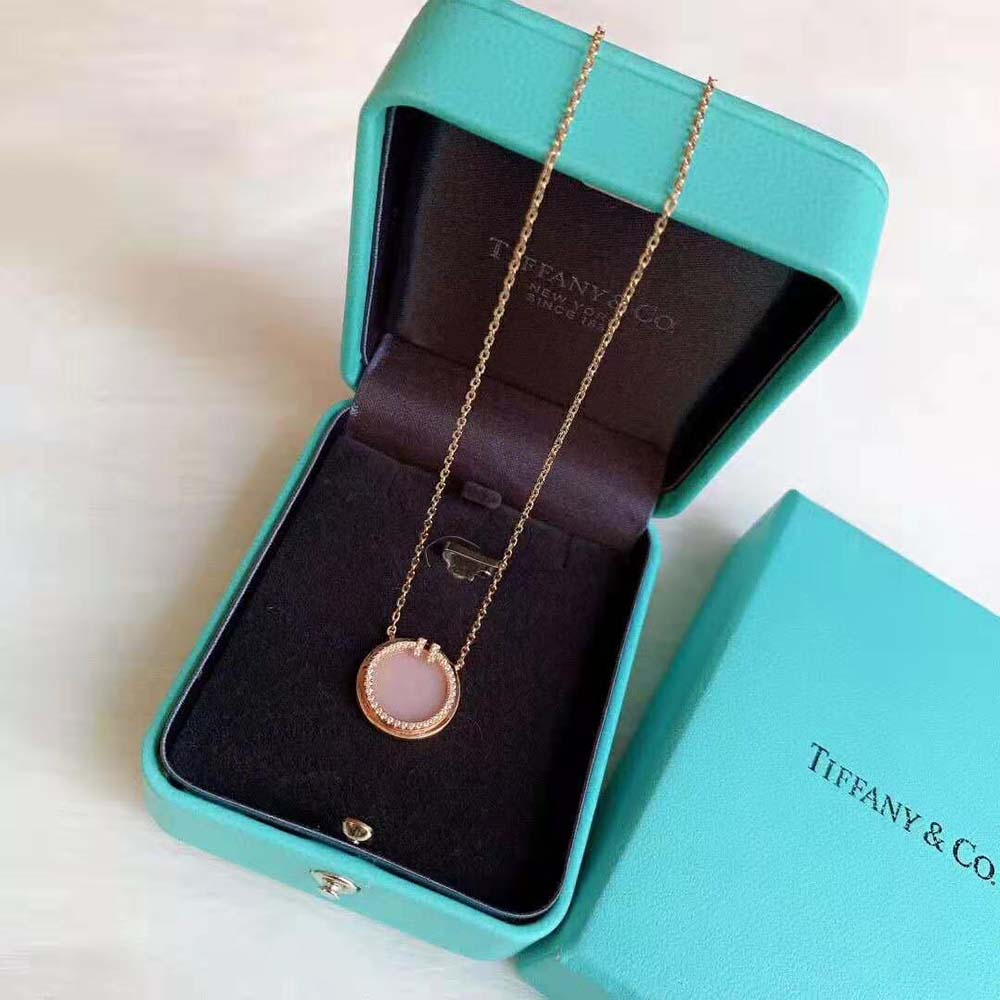 Tiffany T Diamond and Pink Opal Circle Pendant in 18k Rose Gold (2)
