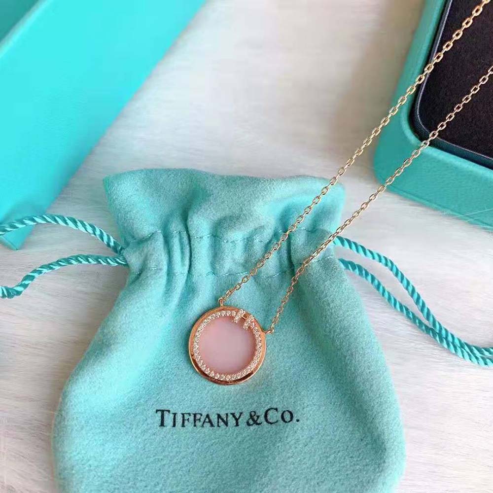 Tiffany T Diamond and Pink Opal Circle Pendant in 18k Rose Gold (3)