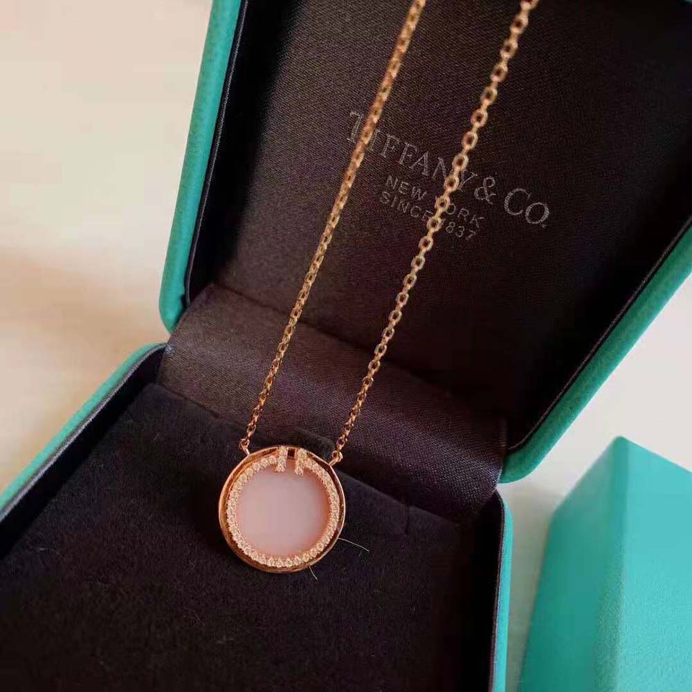 Tiffany T Diamond and Pink Opal Circle Pendant in 18k Rose Gold (4)