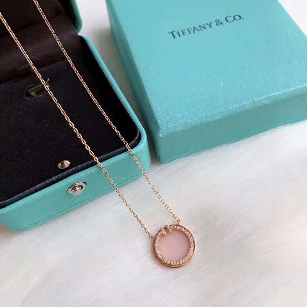 Tiffany T Diamond and Pink Opal Circle Pendant in 18k Rose Gold (5)
