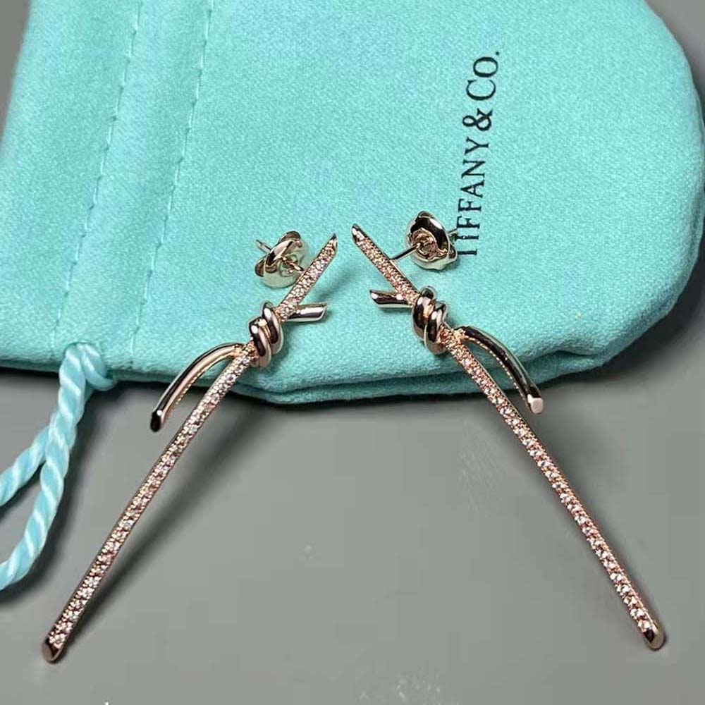 Tiffany Tiffany Knot Drop Earrings in Rose Gold with Diamonds (6)